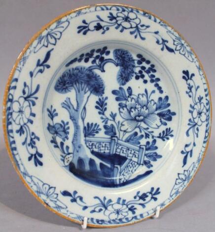 An 18thC blue and white tin glazed earthenware plate