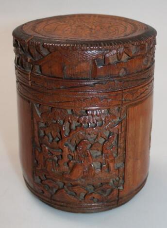 A Chinese Qing period bamboo jar and cover