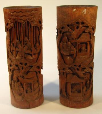 A pair of Chinese late Qing period bamboo brush pots - 3