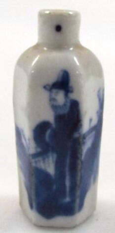 A Chinese Qing period porcelain blue and white perfume bottle