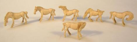 Various early 20thC carved bone miniature horses