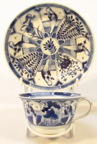 A Chinese blue and white porcelain Qing period cup and saucer