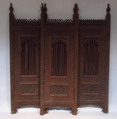An Anglo Indian three part panelled screen