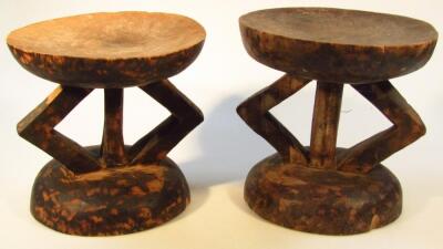 Two near matching mid-20thC Zambian tribal hardwood headrests