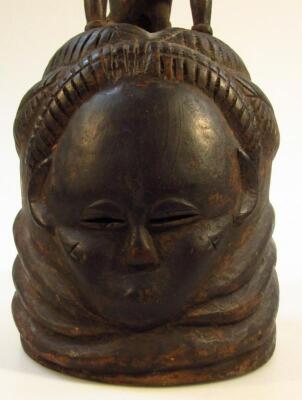 A Mende carved ebonised tribal helmet and mask - 3