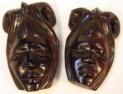 A matched pair of modern tribal hardwood masks - 3