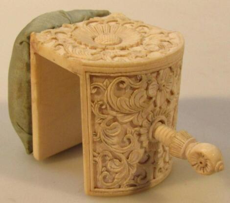 A late 19thC Anglo Indian ivory pin cushion