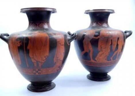 A pair of 19thC Estrucan style terracotta vases