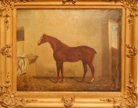 19thC British School. Hunter in a stable