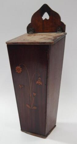 A 19thC inlaid mahogany and oak hanging candle box