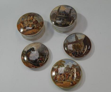 Five 19thC Staffordshire pot lids