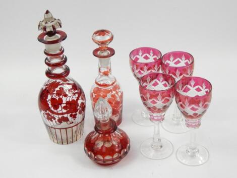 A collection of late 19thC cranberry and ruby tinted glass