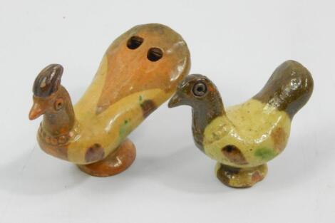 Two 20thC Studio pottery slipware bird whistles