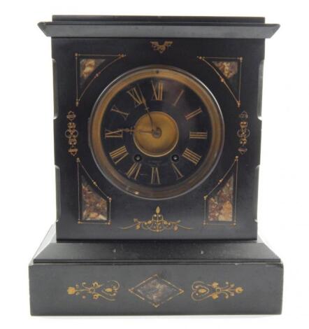 A Victorian black slate mantel clock