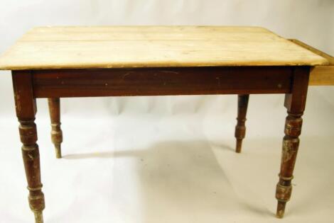 A late 19thC stripped pine plank top table