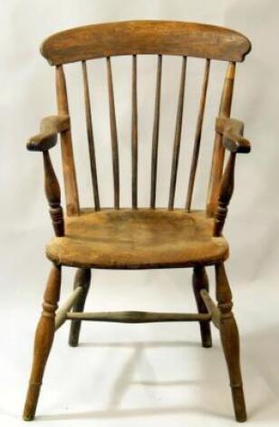 A late 19thC ash and elm grandfather style low chair