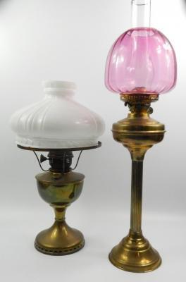 An anodised brass oil lamp