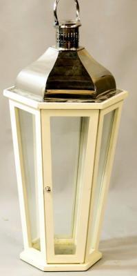 A modern painted and chrome finish lantern