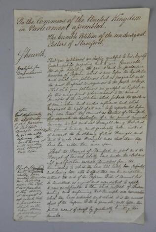 Great Reform Act.- Stamford.- A manuscript document by the electors of Stamford