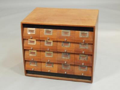 A retro set of 16 card filing drawers