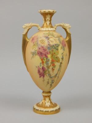 A Royal Worcester two handled blush ivory ground vase