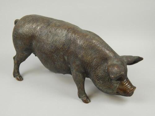 A 20thC / 21stC bronze figure of a female pig