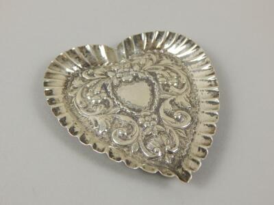 A late 19th/early 20thC silver heart shaped pin tray