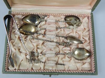 A set of six white metal teaspoons - 2