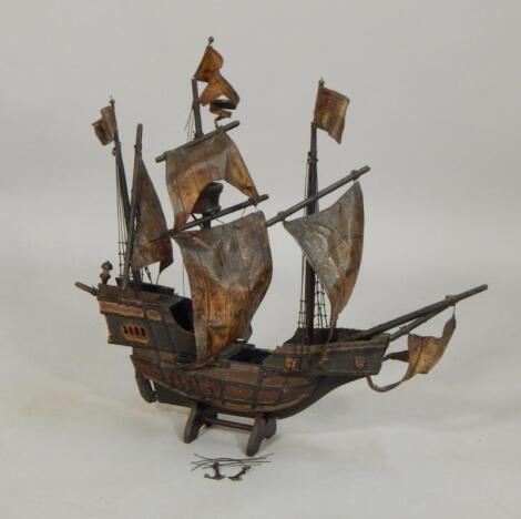 A wooden model of a galleon