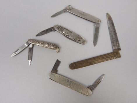 Five various Victorian and later novelty pen knives