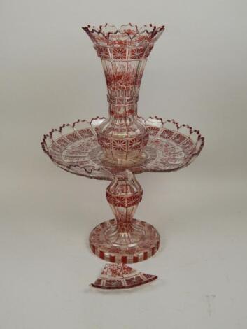 A 20thC Bohemian ruby glass centrepiece