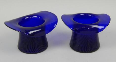 A pair of 19thC Bristol blue glass vases