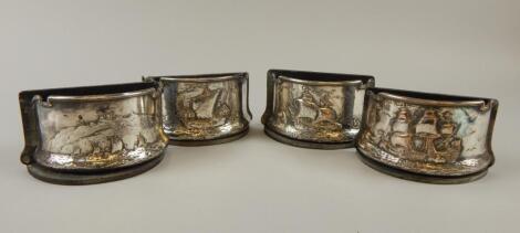 A set of four early 20thC silver plated mounted ships ashtrays