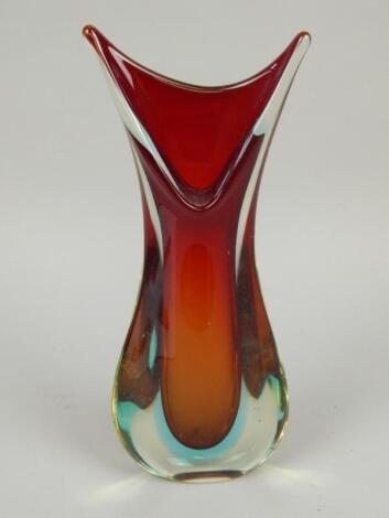 A 1960's glass multi coloured glass vase