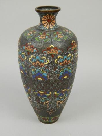 A late 19th/early 20thC Japanese copper and enamelled baluster vase