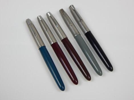 Five Parker 51 fountain pens