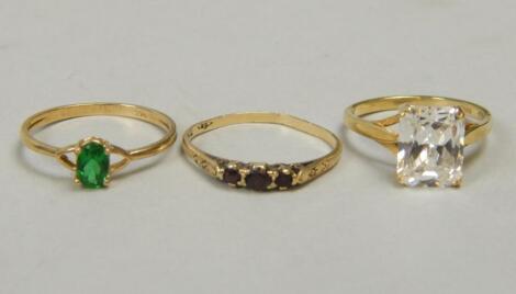 Three 9ct gold dress rings