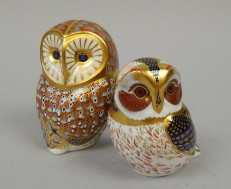 Two Royal Crown Derby Imari porcelain owls