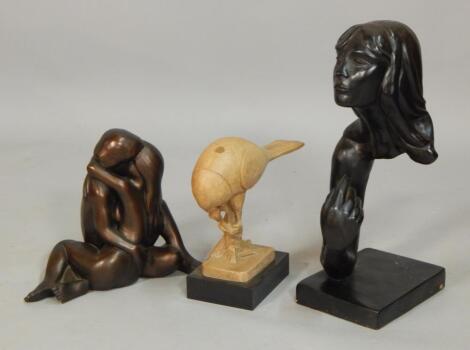 Three 20thC bronze effect composition sculptures