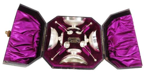 An early 20thC silver plated four piece salt set