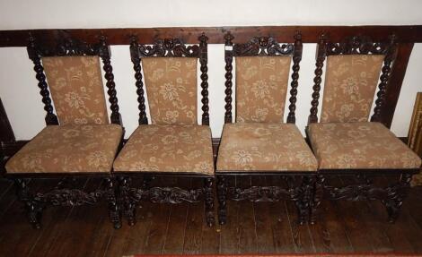 A set of four 19thC Carolean style oak hall chairs