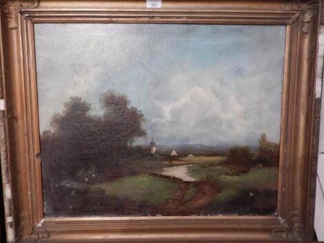 19thC School. Continental landscape with river