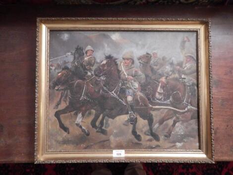 Early 20thC English School. Battle scene with Royal Horse Artillery at full tilt