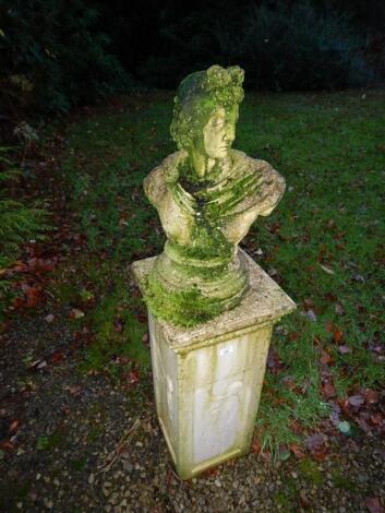 Reconstituted stone bust of a classical Romanesque figure head