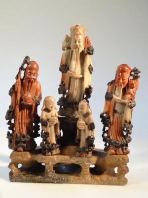 A late 19thC Chinese Qing period soapstone figure group