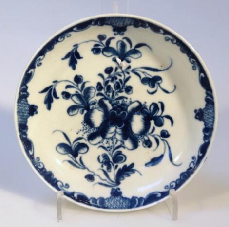 A late 18thC Dr Wall period Worcester blue and white saucer