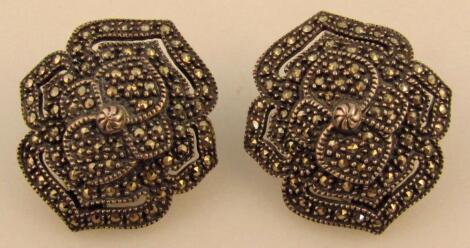 A pair of Judith Jack silver and marcasite floral earrings