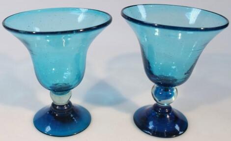 A pair of early 20thC turquoise glass vases