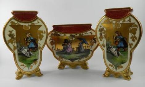 A late 19thC Paris porcelain garniture of three vases