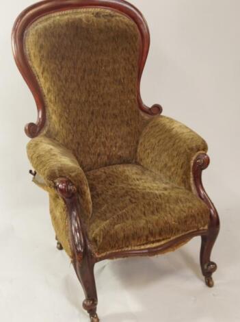 A Victorian stained oak framed spoon back chair